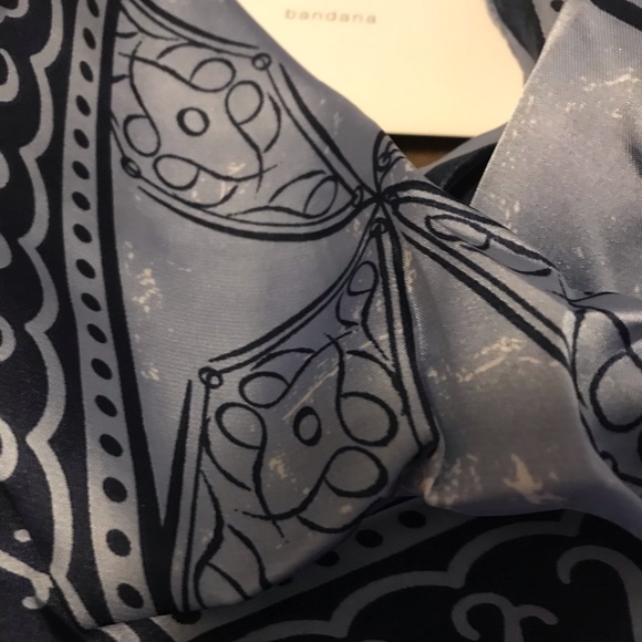 Elizabeth and James Polyester Satin Square Bandana Print Blue Scarf - Picture 4 of 7